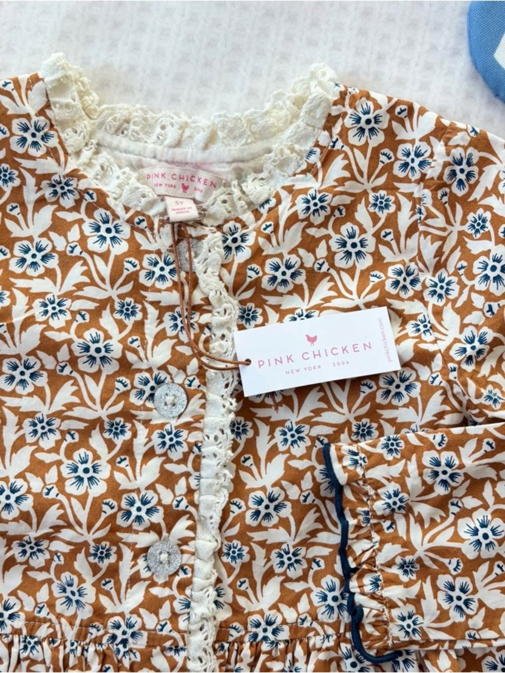 Pink Chicken Mustard Floral Cotton Long-Sleeve Dress - Picture 2 of 3